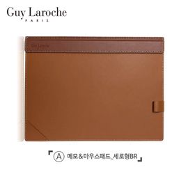 Guy Laroche 2-in-1 Memo & Mouse Pad | Premium Synthetic Leather Portfolio with Magnetic Holder | Brown _ Made in Korea